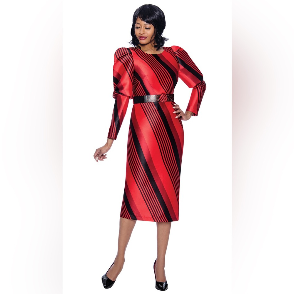 Terramina Collection New York Dress‎ - Red & Black Stripe Puff Sleeve - Size 10